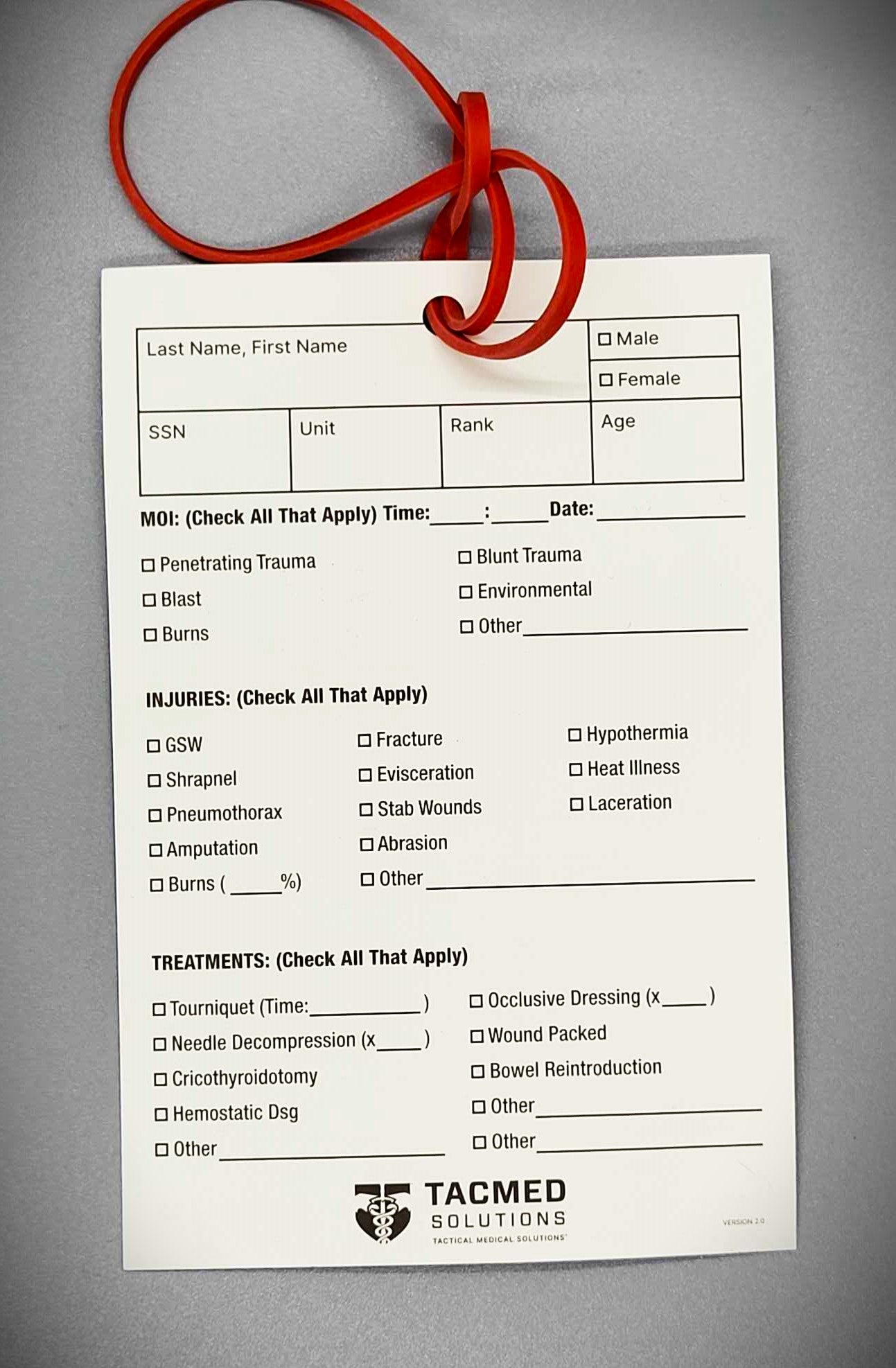 TacMed Soluitons Combat Casualty Tag/Card