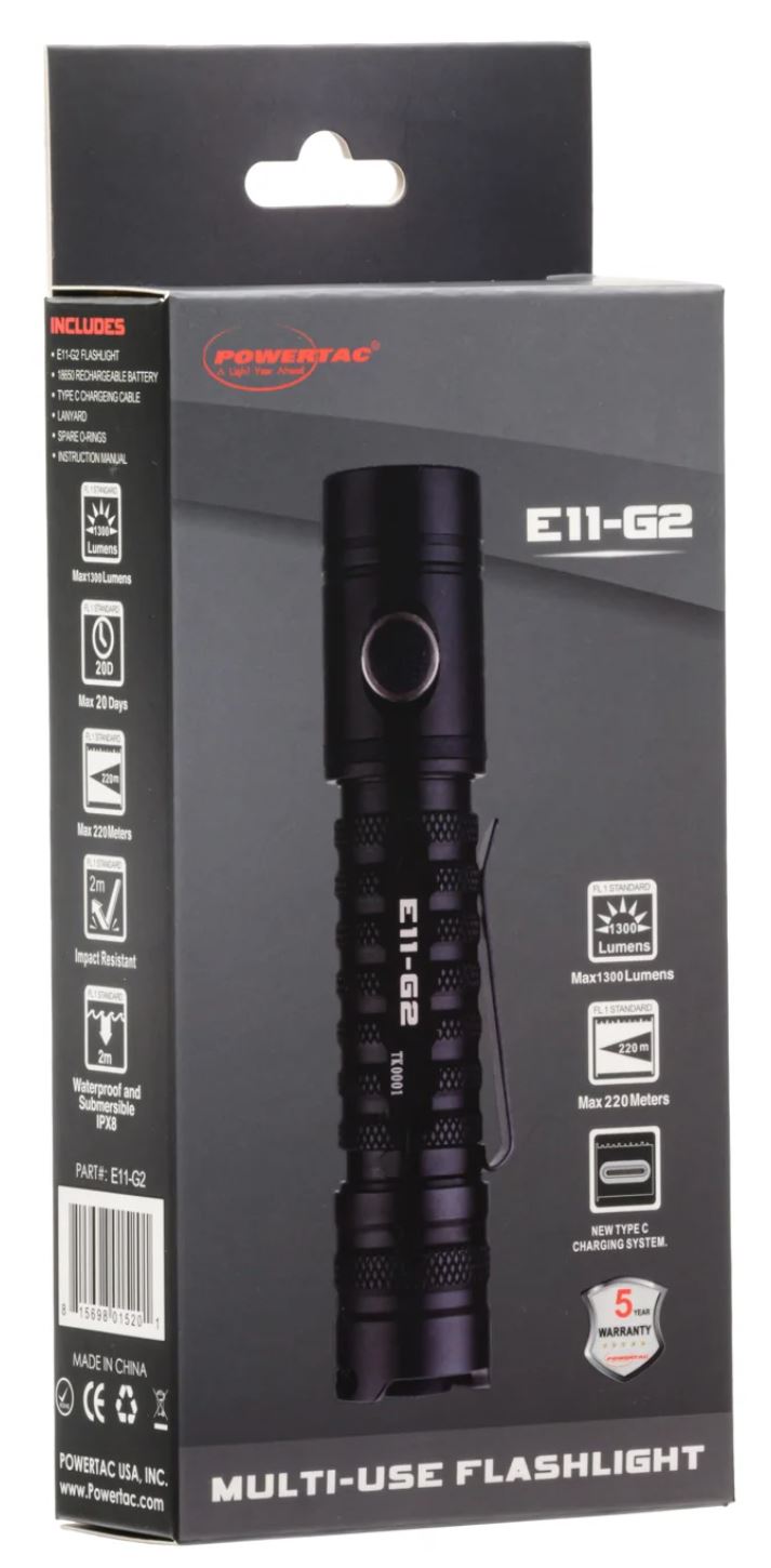 Powertac E11-G2 -1300 Lumen Rechargeable EDC Flashlight