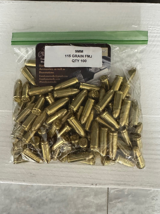 9MM - 115 GRAIN FMJ - (Range Ammo) - 100 Rounds